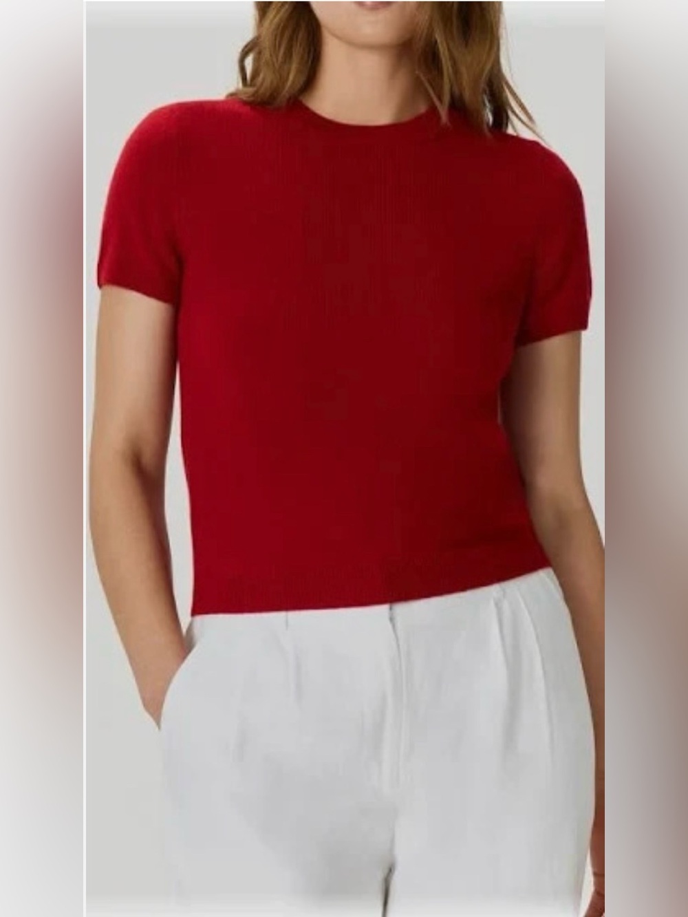 WILT 100% Cashmere Dark Red Crew Neck Short Sleeve Sweater Size large